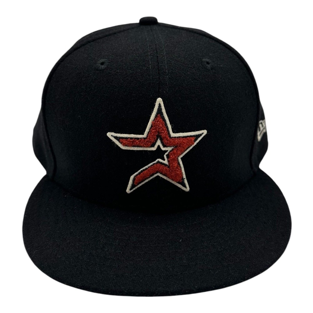 New Era 59Fifty Houstron Astros Hat Cap Size 8 Black Melton Wool Chenille Logo
